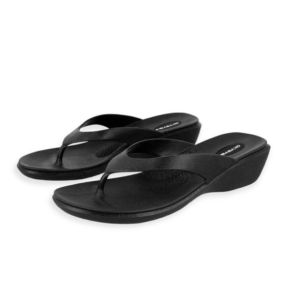 🆕Okabashi Splash Black Wedge Platform Flip Flops - Picture 1 of 9